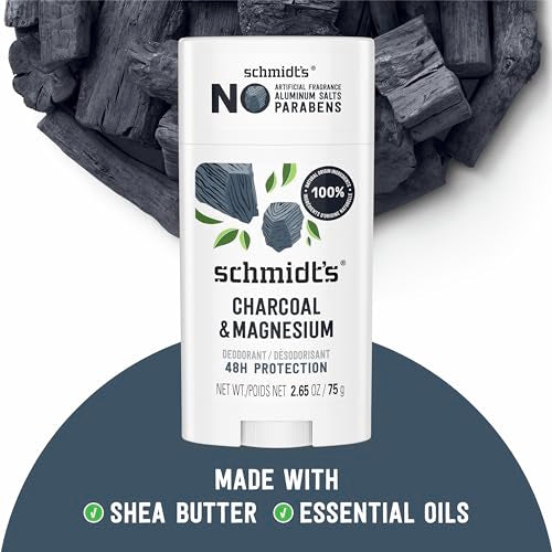 Schmidt's Aluminum-Free Vegan Deodorant Charcoal & Magnesium with 48 Hour Odor Protection, for Women and Men, Natural Ingredients, Cruelty-Free, 2.65 oz