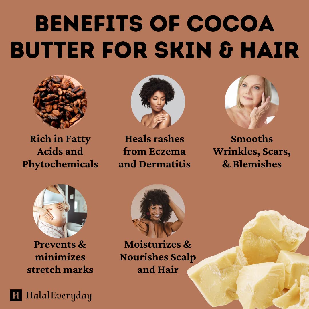 1 Lb Ecuadorian Cocoa (Cacao) Butter - Pure, Raw and Unprocessed - Use for Lotion, Cream, Lip Balm, Oil Stick or Body Butter - NON-GMO, Vegan and Halal