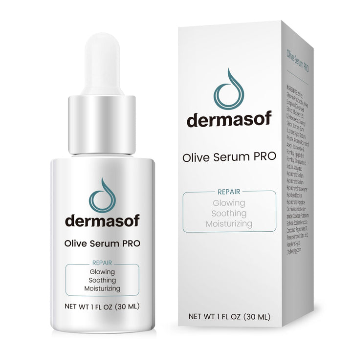 DERMASOF Olive Facial Serum Helps Redness Relieve.This Anti Aging Serum contains Hyaluronic Acid,Matrixyl 3000,and Peptides.Hydrating,Calming,and Repairing your skin.Made in USA;1 Fl Oz (30ml)