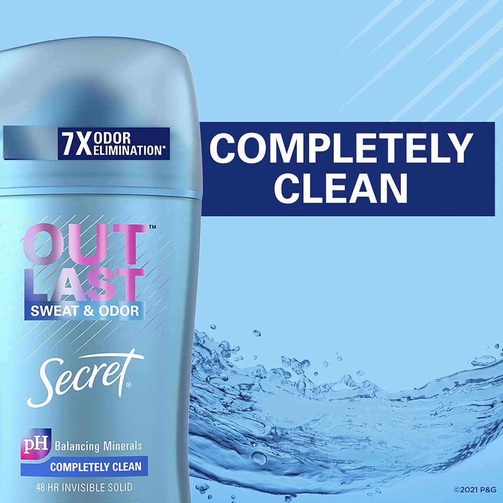 Completely Clean : Secret Outlast Women's Invisible Solid Antiperspirant and Deodorant, Completely Clean, 2.6 Ounce (Pack of 3)