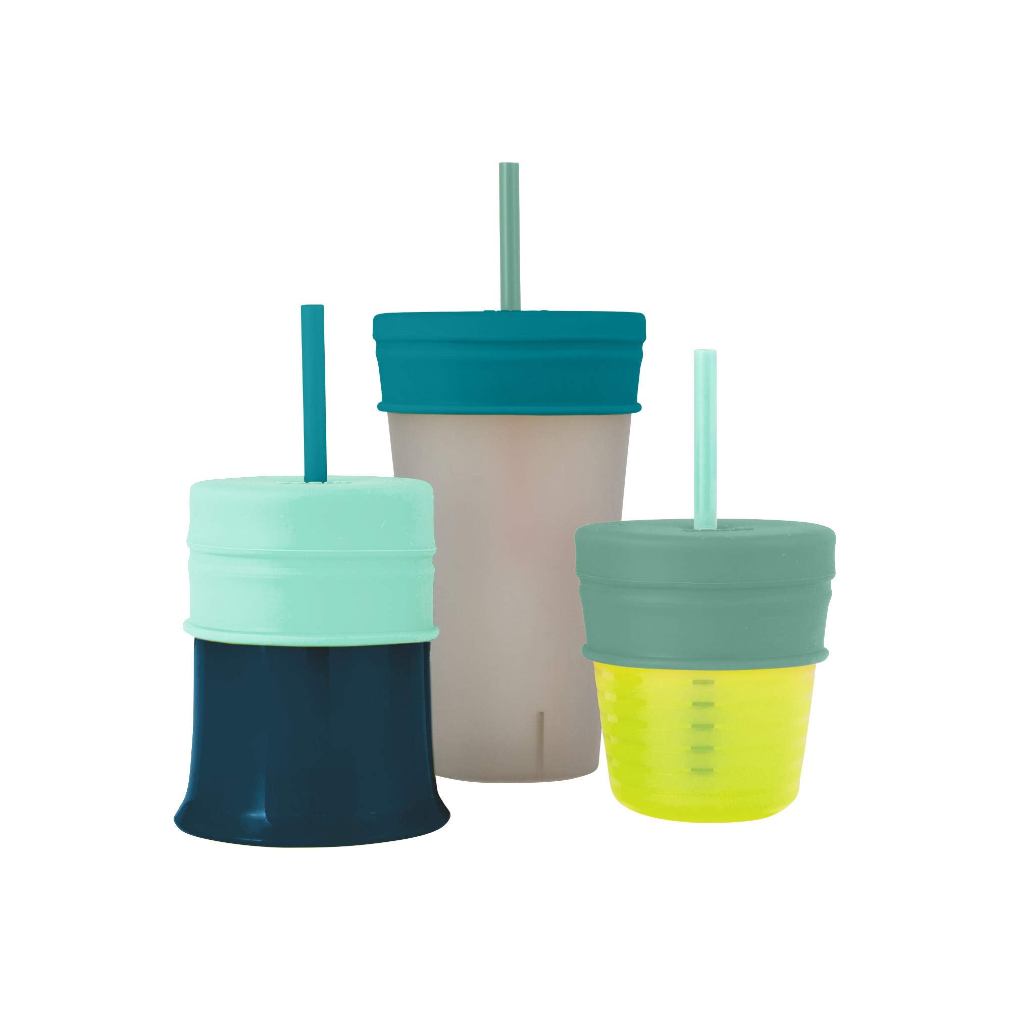 Boon Snug Silicone Sippy Cup Lids and Straws - Includes 3 Lids and 3 Straws - Convert Any Kids Cups or Toddler Cups into Straw Sippy Cups - Toddler Feeding Supplies and Travel Essentials - Green