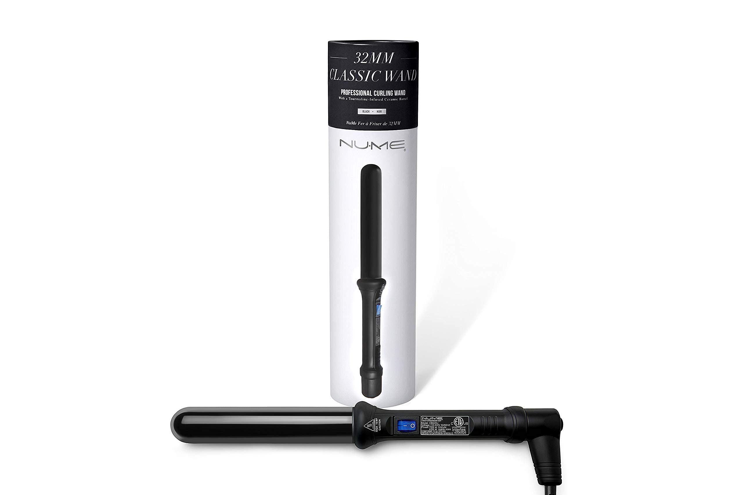 NuMe Professional Tourmaline Infused Hair Styling Curling Wand 32mm Black