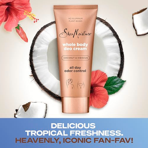 SheaMoisture Whole Body Deo Cream Coconut & Hibiscus 3 count for All-Day Odor Control, with No Aluminum, 2.5 oz