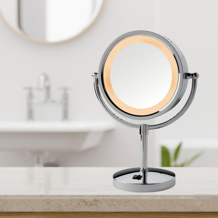 Jerdon HL745CO 8.5-Inch Halo Lighted Vanity Mirror with 5x Magnification, Chrome Finish