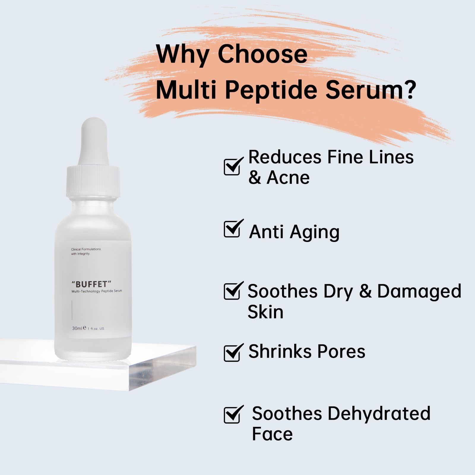 Buffet Peptides Serum For Face, 30ML Multi Peptide Face Serum For Anti-aging, Moisturizing Peptide Serum For Fine Lines & Acne.