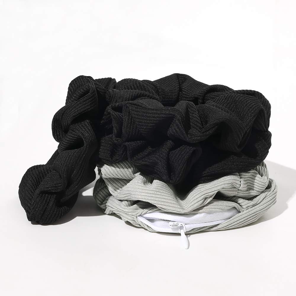 Pocket Scrunchies with Zipper Stash Scrunchy Hair Ties (Black Gray)