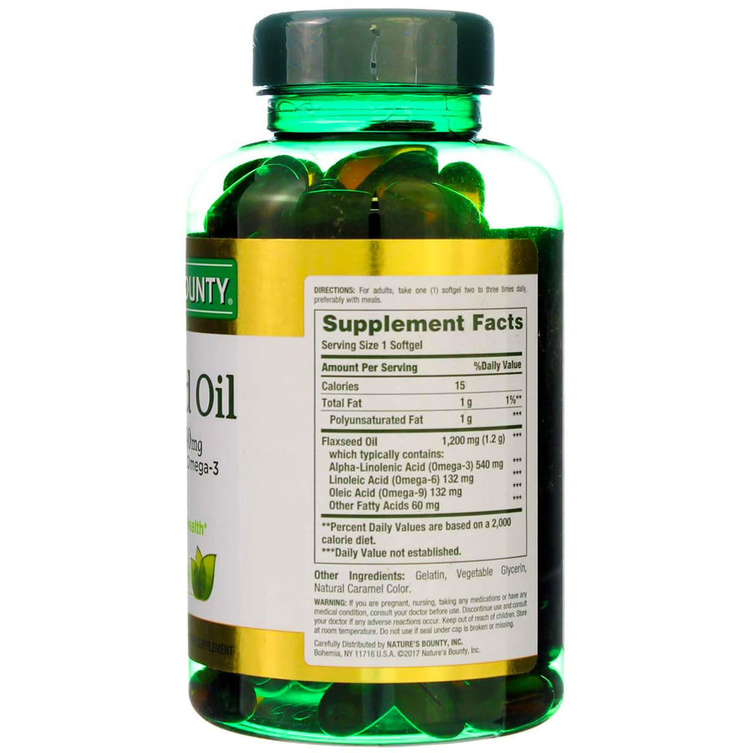Nature's Bounty Flaxseed Oil 1200 mg, Rapid Release Softgels, Natural, White, 125 Count, Pack of 2