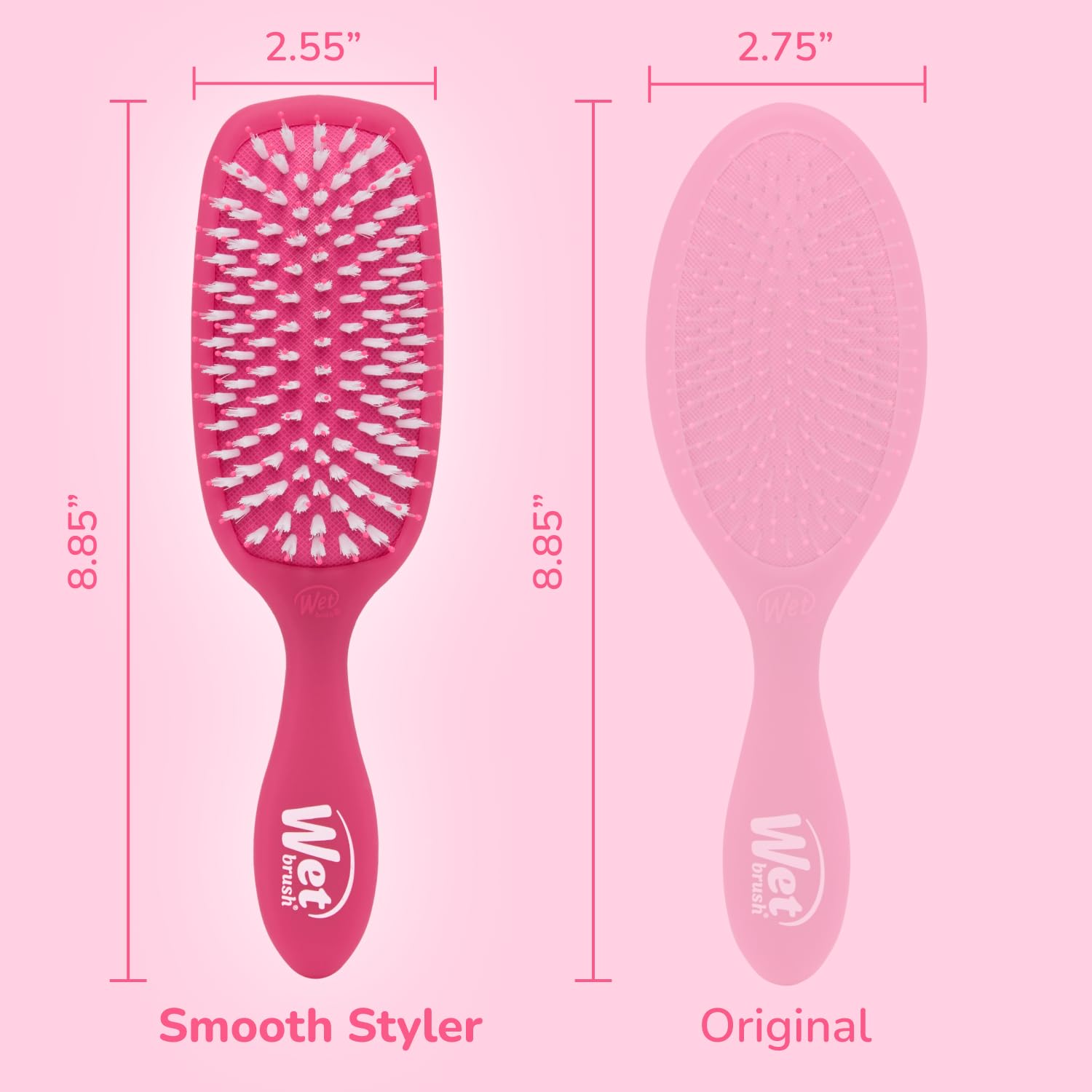 Wet Brush Smooth Styler Hair Brush, Pink Frost, Exclusive Ultra-soft IntelliFlex Bristles, Synthetic Boar Bristles, Shiny And Smooth, For All Hair Types, For Women, Men, Wet And Dry