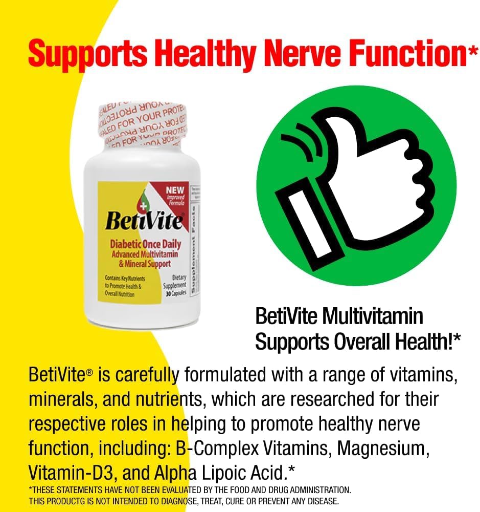 BetiVite Multi Vitamins Support Healthy Nerve Function & Eye Health, Contains ALA, Lycopene and Lutein to promote overall health, 30 Day Supply