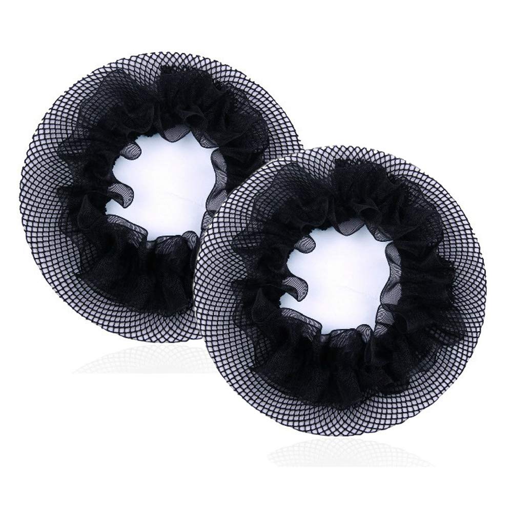 mollensiuer 8Pcs Reusable Bun Hair Nets Elastic Flower Edge Hairnet For Ballet Bun Cover Dance Skating Gymnastics Performance Dancers Hair Accessories, Black