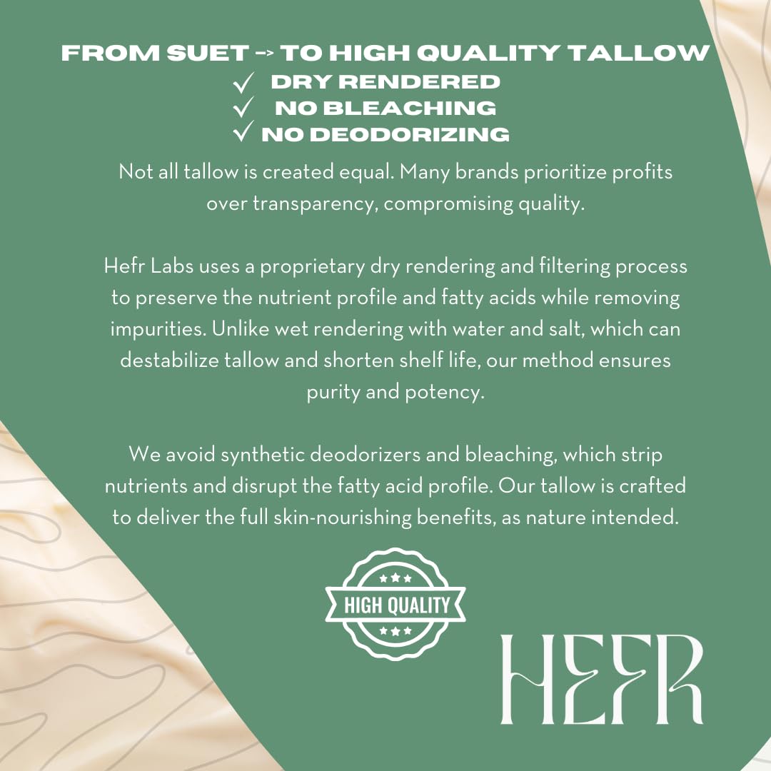 HEFR 100% Grass Fed Beef Tallow for Skin Care, All-Natural Face and Body Whipped Beef Tallow Moisturizer, Organic Beef Tallow Moisturizer for Skin, Face and Body Lotion - (Unscented) 2 oz