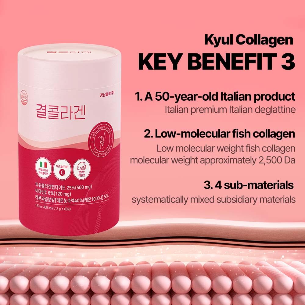 LEMONA Official Kyul Collagen, Korean Collagen Peptides for Women 60 Stick(2g) with Vitamin C for Hair, Nail, Skin, Bone & Joint Health (500 mg, Lemon)