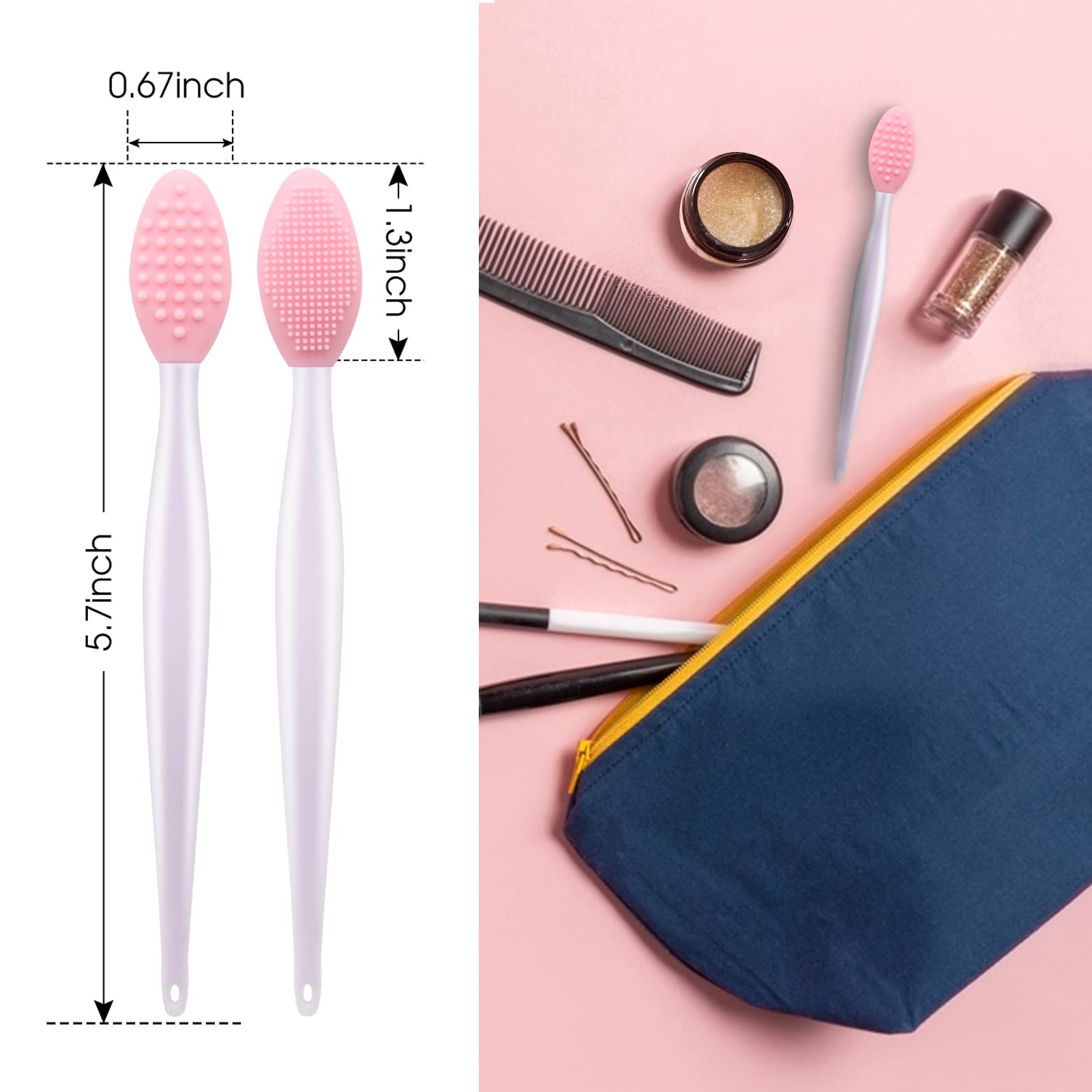 Lip Scrub Brush Lip Brush Tool,Double-Sided Silicone Exfoliating Lip Brush,Gentle Lip Exfoliator Scrubber Brush for Smooth,Soft,Bright,and Healthy Lips(3 PCS) 3 Colors