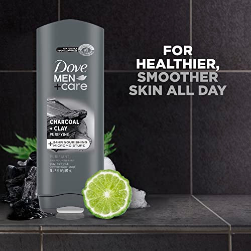 DOVE MEN + CARE Elements Body Wash Charcoal + Clay, Effectively Washes Away Bacteria While Nourishing Your Skin, Gray, 18 Fl Oz