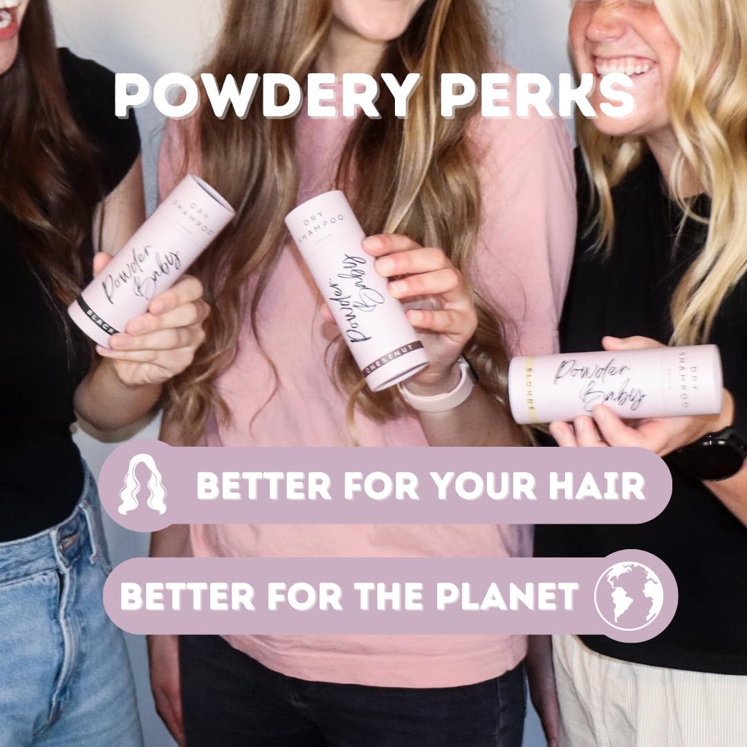 Powder Baby Dry Shampoo Powder | Organic & Vegan | Non-Areosol Shampoo for Chestnut Hair | Adds Volume | 1.7 Oz | Talc-Free, Cruelty-Free | Made in USA | Eco-Friendly Packaging (Chestnut) (Dark Brown)