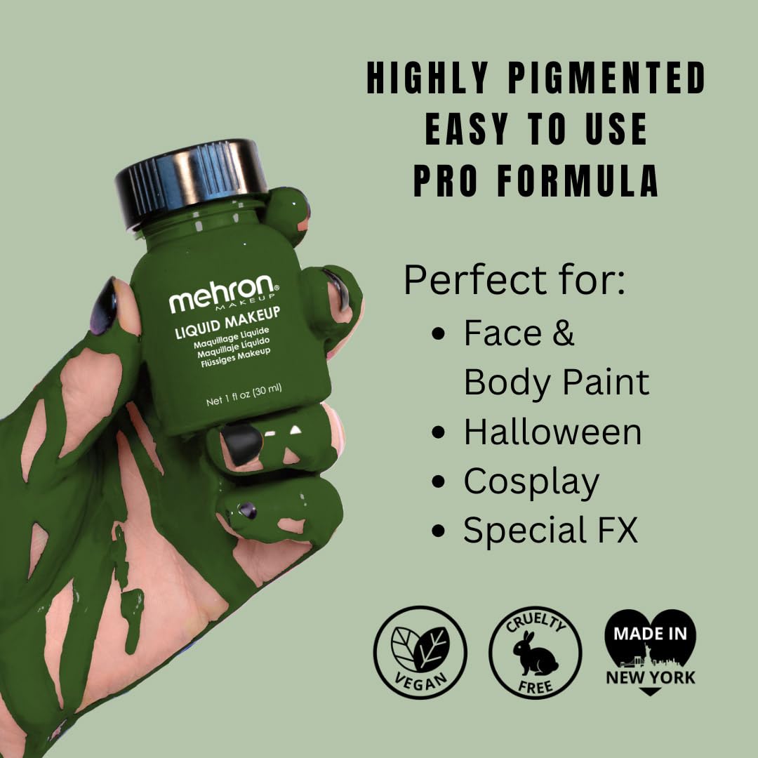 Mehron Makeup Liquid Face & Body Paint, GREEN - 1oz