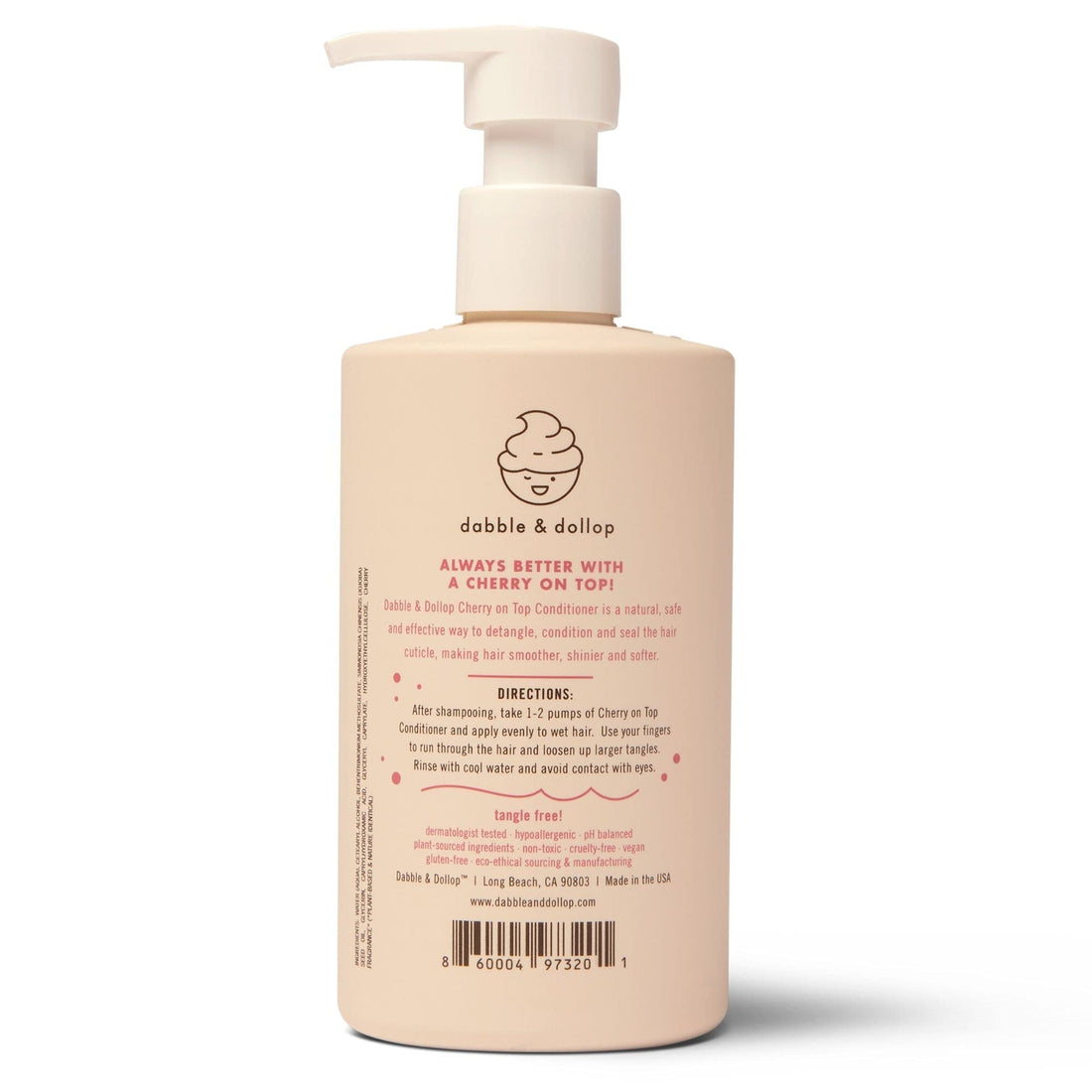 Dabble & Dollop Cherry on Top Conditioner - Natural Shine & Detangler for Kids, 100% USA-made, Paraben & Sulfate Free, Vegan, Gluten-free, Tear-Free (10oz)