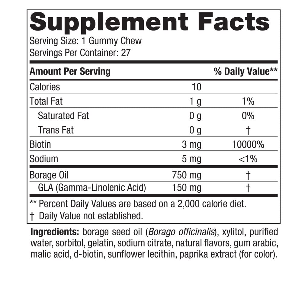 Nordic Naturals Zero Sugar Hair & Skin Gummy Chews, Strawberry Lemonade - 27 Gummy Chews - Biotin + GLA from Borage Oil - Promotes Healthy Balance of Fats in Skin - Non-GMO - 27 Servings