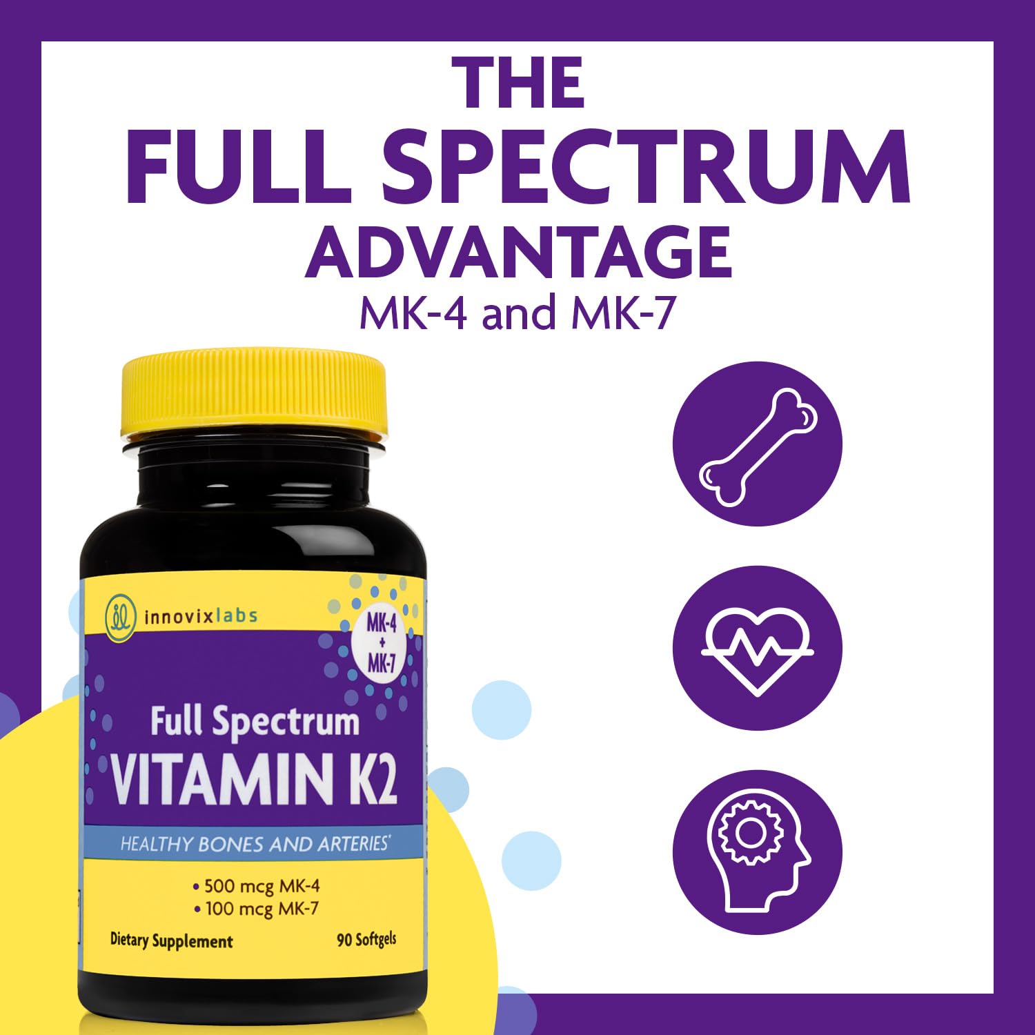 InnovixLabs Full Spectrum Vitamin K2-90 Softgels with 600 mcg of Trans Form MK7 and MK4 - Supports General Health and Bone Strength - Soy and Gluten Free K2 Vitamin Supplement