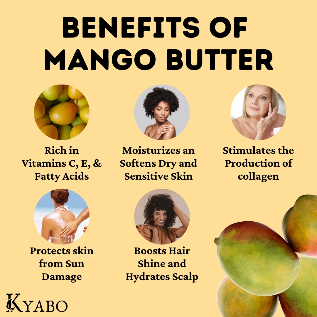 Kyabo 100% Pure Mango Butter, Raw, Organic, & Unrefined, Chemical-Free, Natural Skin Moisturizer, Great for DIY Body Butters, Lip Balm, Sun tanning Soaps, & Lotions (5 lb)