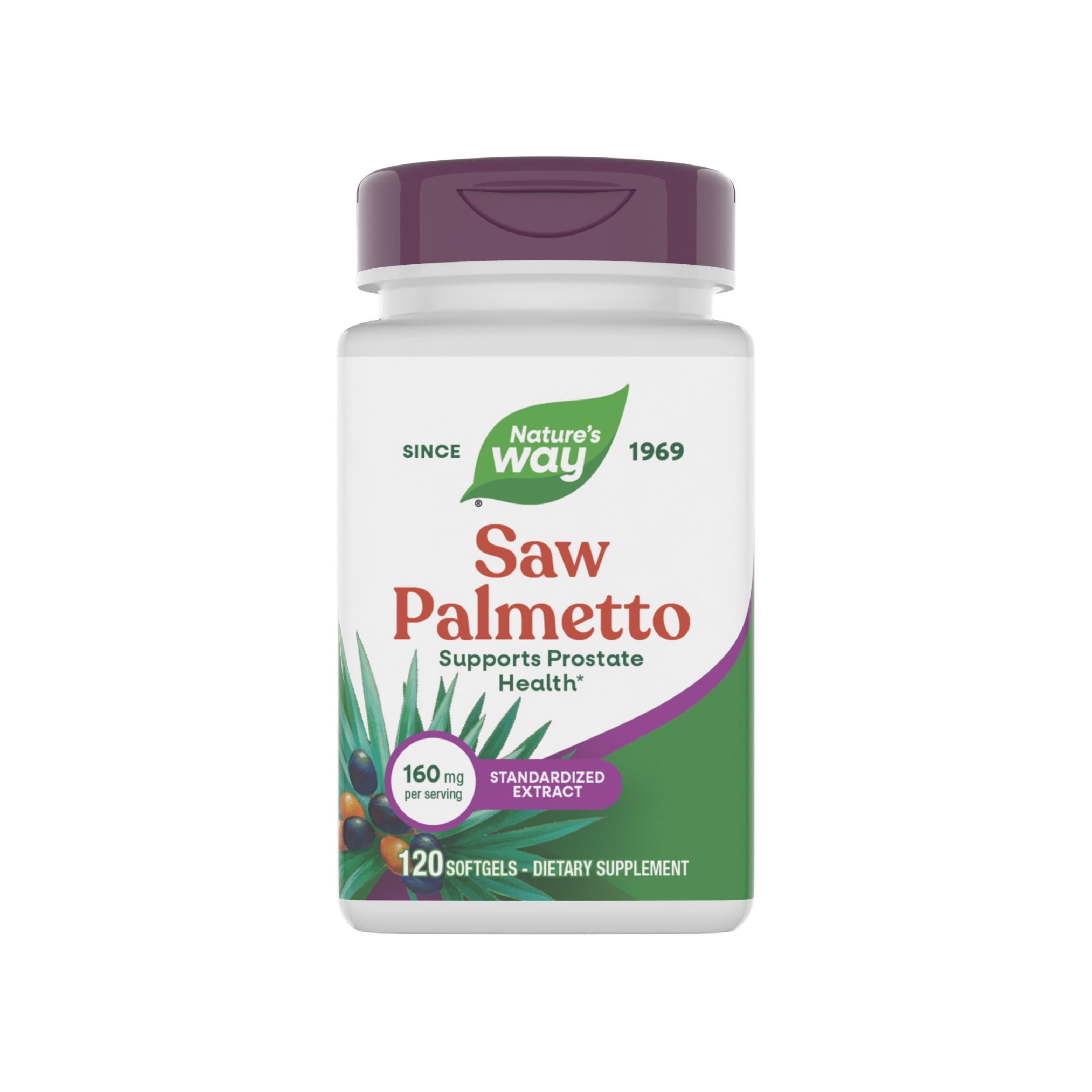 Nature's Way Saw Palmetto Premium Extract, Prostate Health Support for Men*, 160 mg per Serving, 120 Softgels (Packaging May Vary)