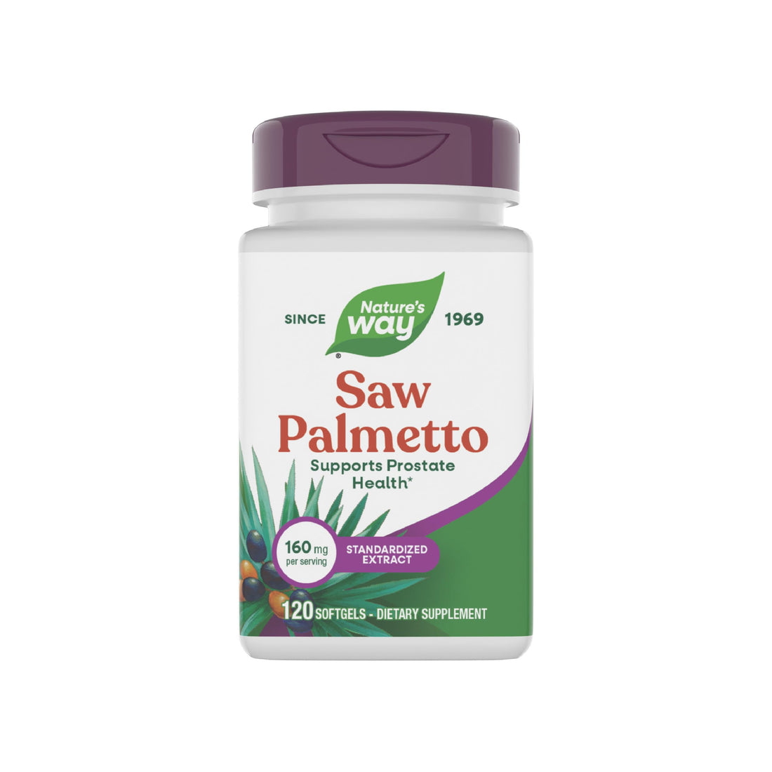 Nature's Way Saw Palmetto Premium Extract, Prostate Health Support for Men*, 160 mg per Serving, 120 Softgels (Packaging May Vary)