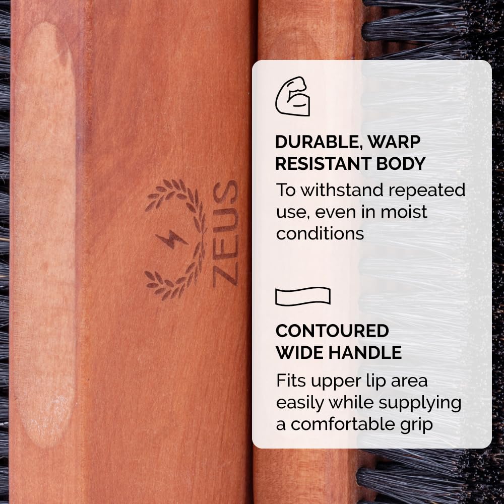 Zeus 100% Boar Bristle Beard Brush for Men - Medium Firm Bristles, Military-Style Palm Brush for Softer, Healthier and More Lustrous Beards - Made in Germany