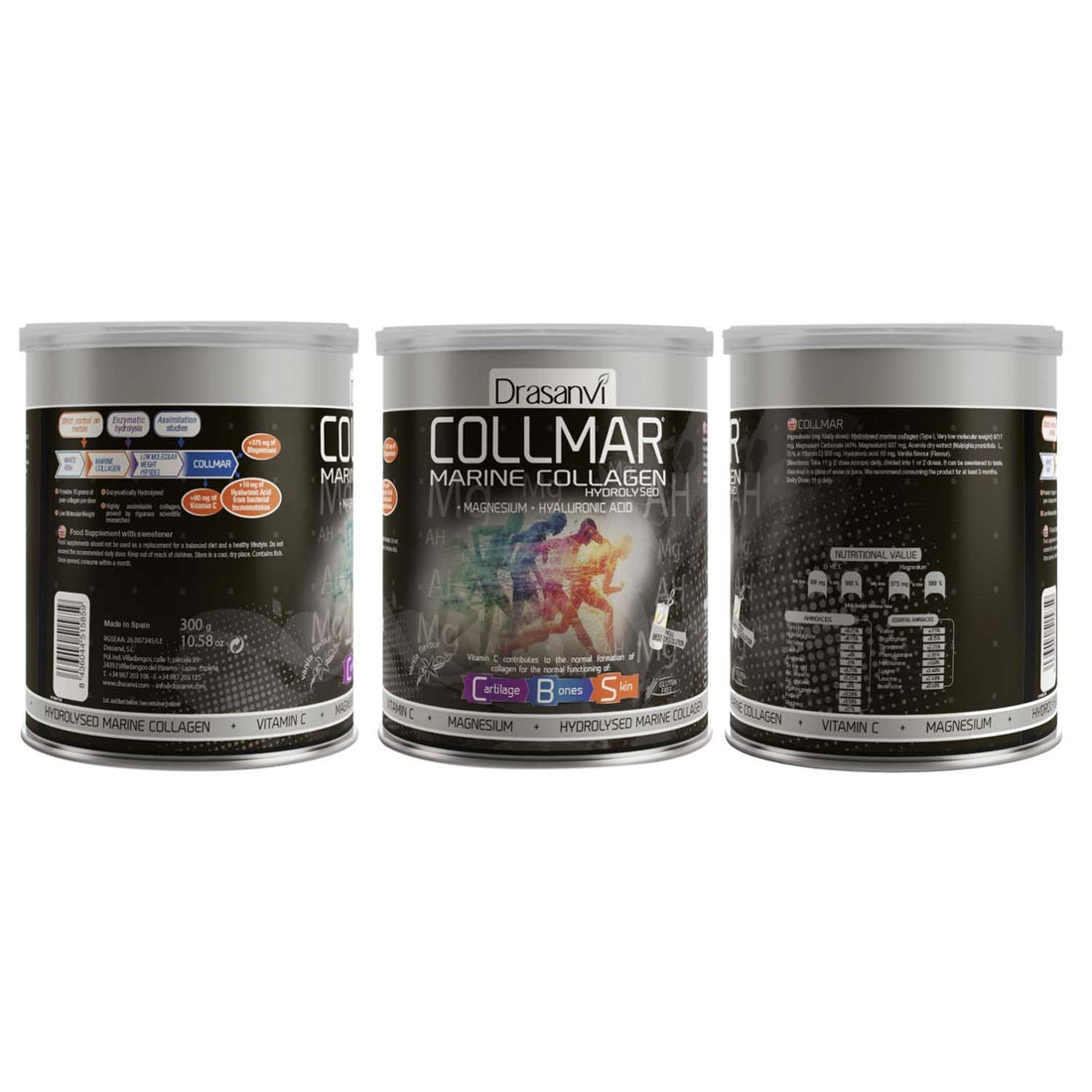 Drasanvi Collmar Hydrolyzed Marine Collagen with Magnesium Powder 300g / 10.58ounce / Vanilla Flavor - for A Healthy Skin Cartilage and Bones - Helps Minimize Tiredness and Fatigue