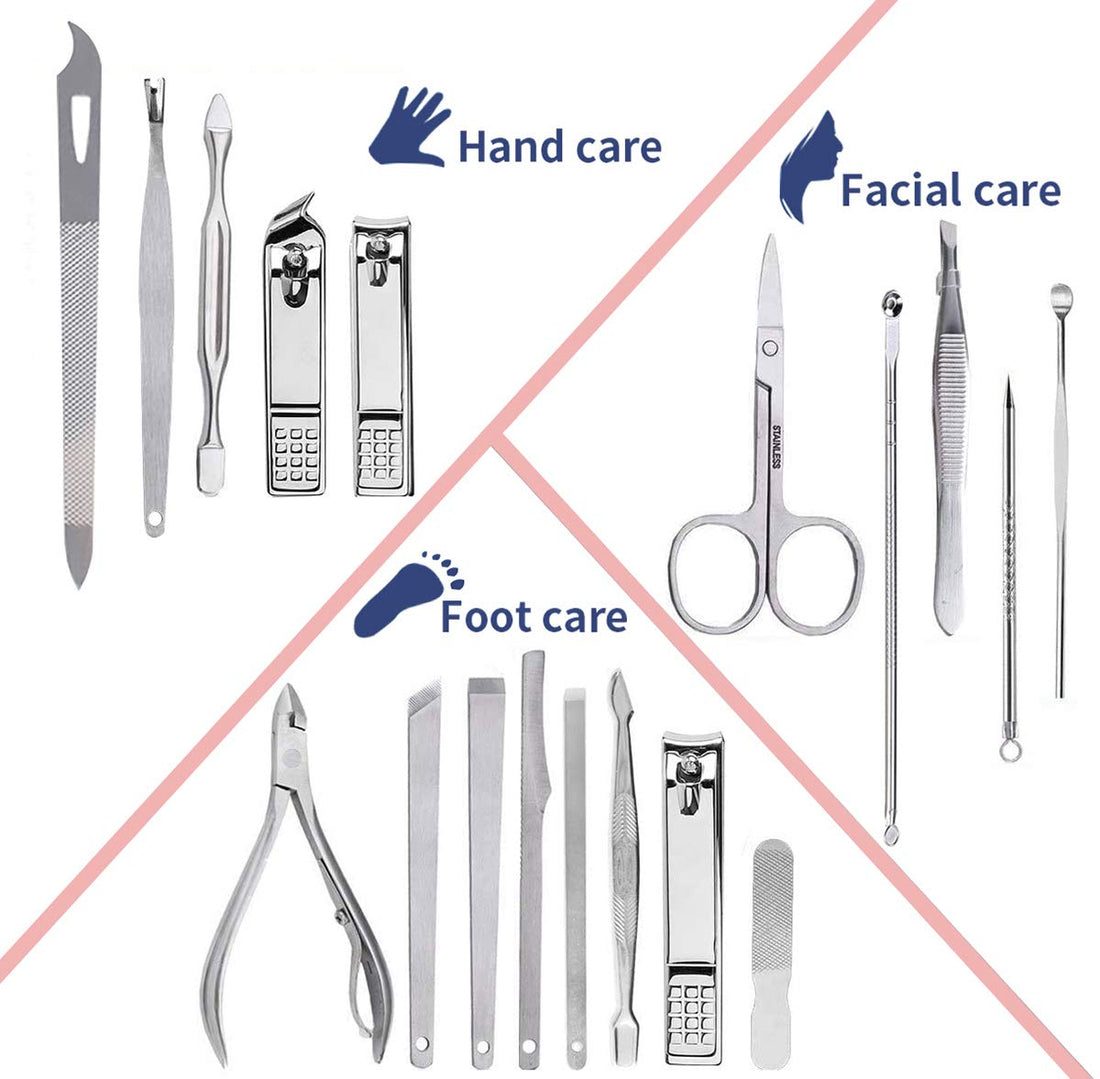 Manicure Set Pedicure Kit Professional 19 Pcs Nail Clipper for Men & Women Stainless Steel Sharp Cutter Grooming Nose Hair Scissorsââ‚¬¦Black Fingernails & Toenails with Portable Case (Black_19 pie