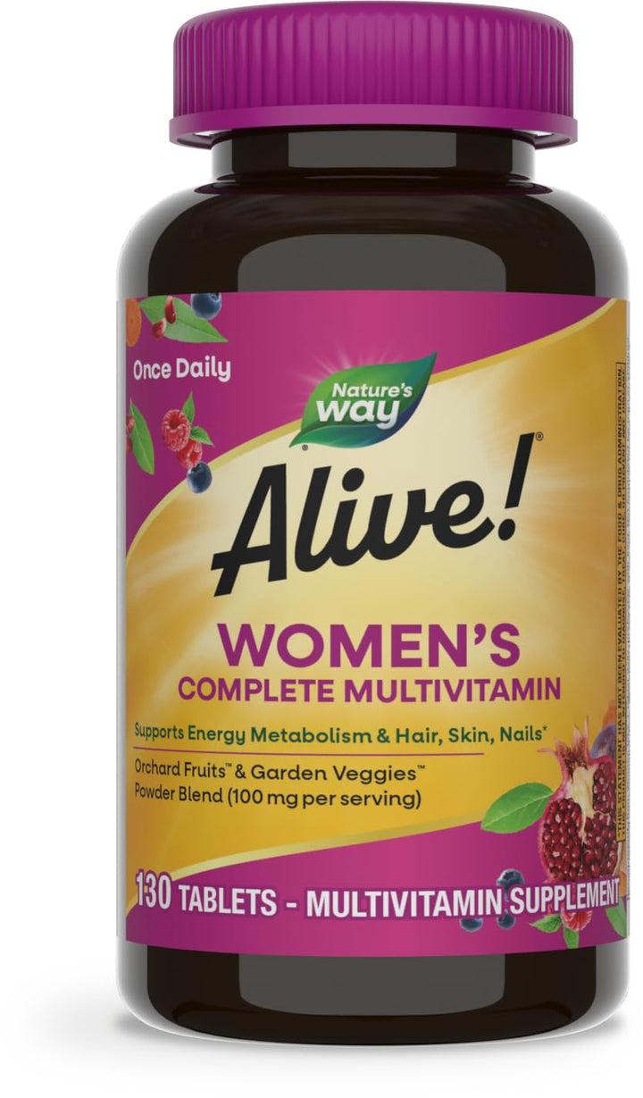 Nature's Way Alive Daily Complete Multivitamin for Women, Supports Energy Metabolism, Hair, Skin & Nails*, B-Vitamins, 130 Tablets (Packaging May Vary)