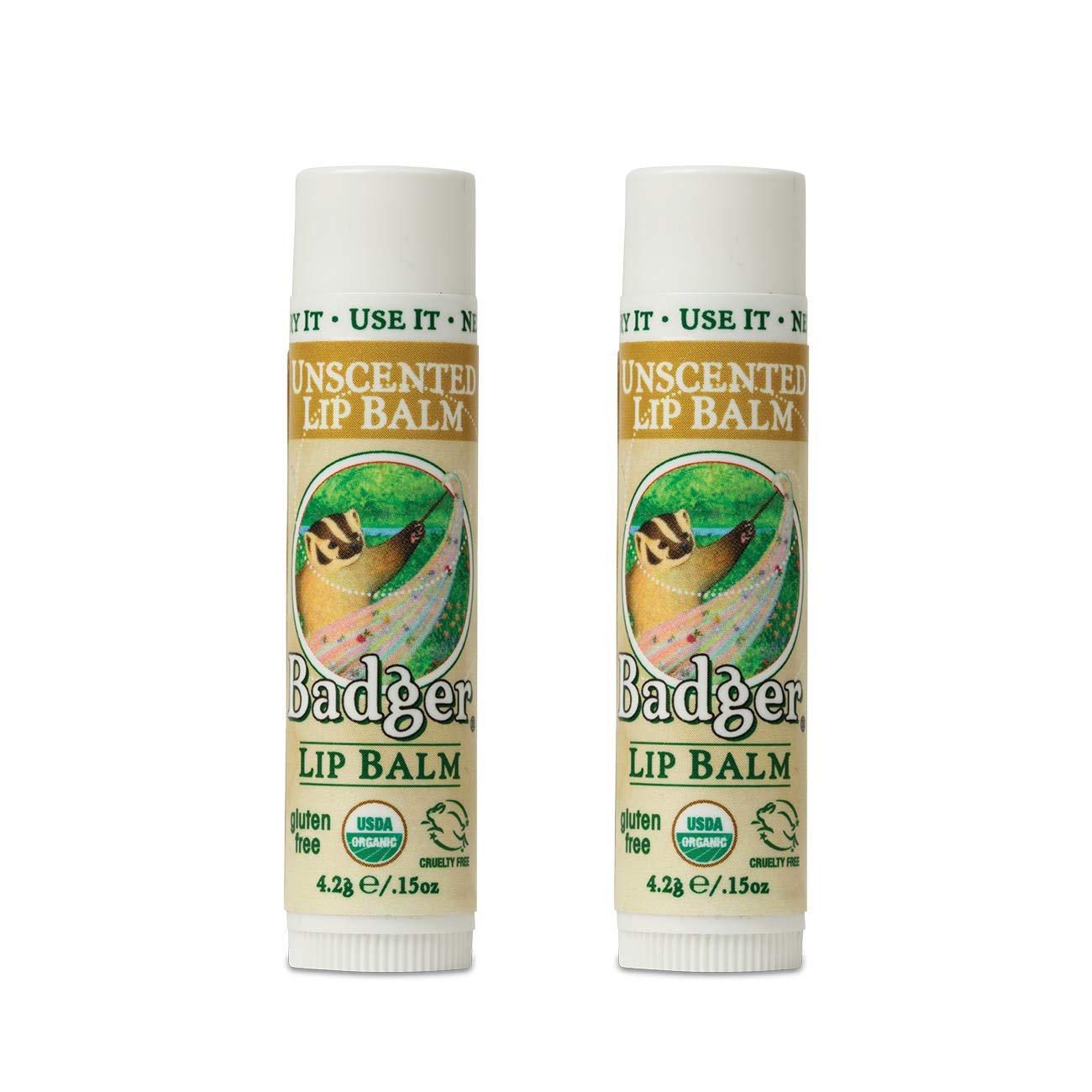 2 Pack Badger Classic Organic Lip Balm Unscented 0.15 Oz Per Stick