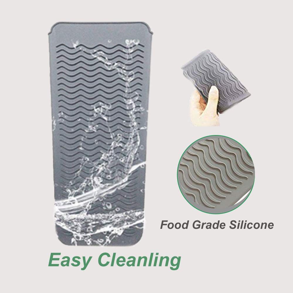 Heat Resistant Silicone Mat Pouch,Hair Styling Tools for Curling Irons, Flat Irons, Hair Straightener, 11.5 * 6 Inches, Food Grade Silicone, Grey