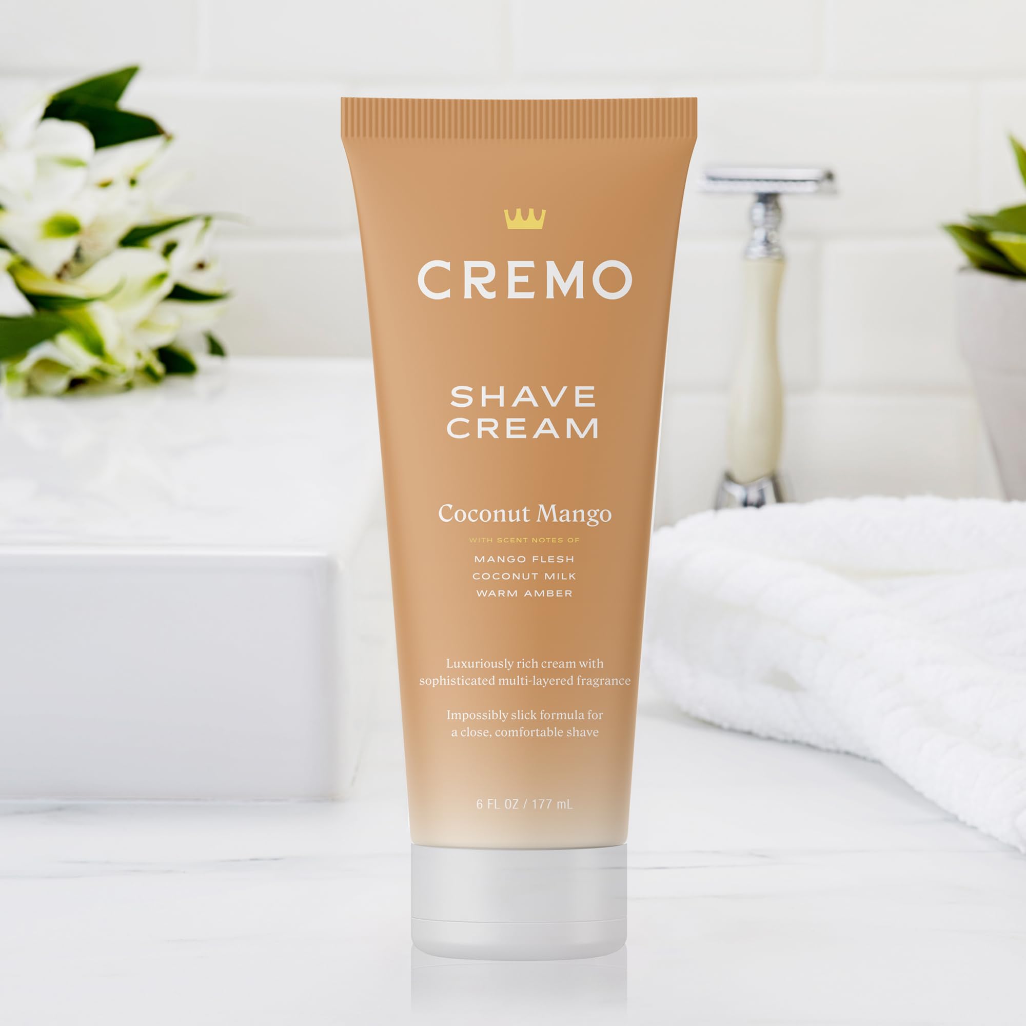 Cremo Coconut Mango Moisturizing Shave Cream, Astonishingly Superior Ultra-Slick Shaving Cream for Women Fights Nicks, Cuts and Razor Burn, 6 Fl Oz