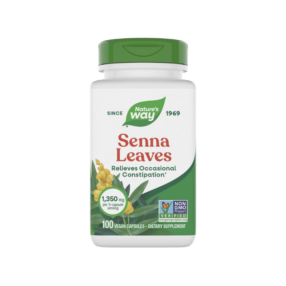 Nature's Way Senna Leaves, Relieves Occasional Constipation*, 1,350 mg per 3-Capsule Serving, Non-GMO Project Verified, 100 Capsules (Packaging May Vary)