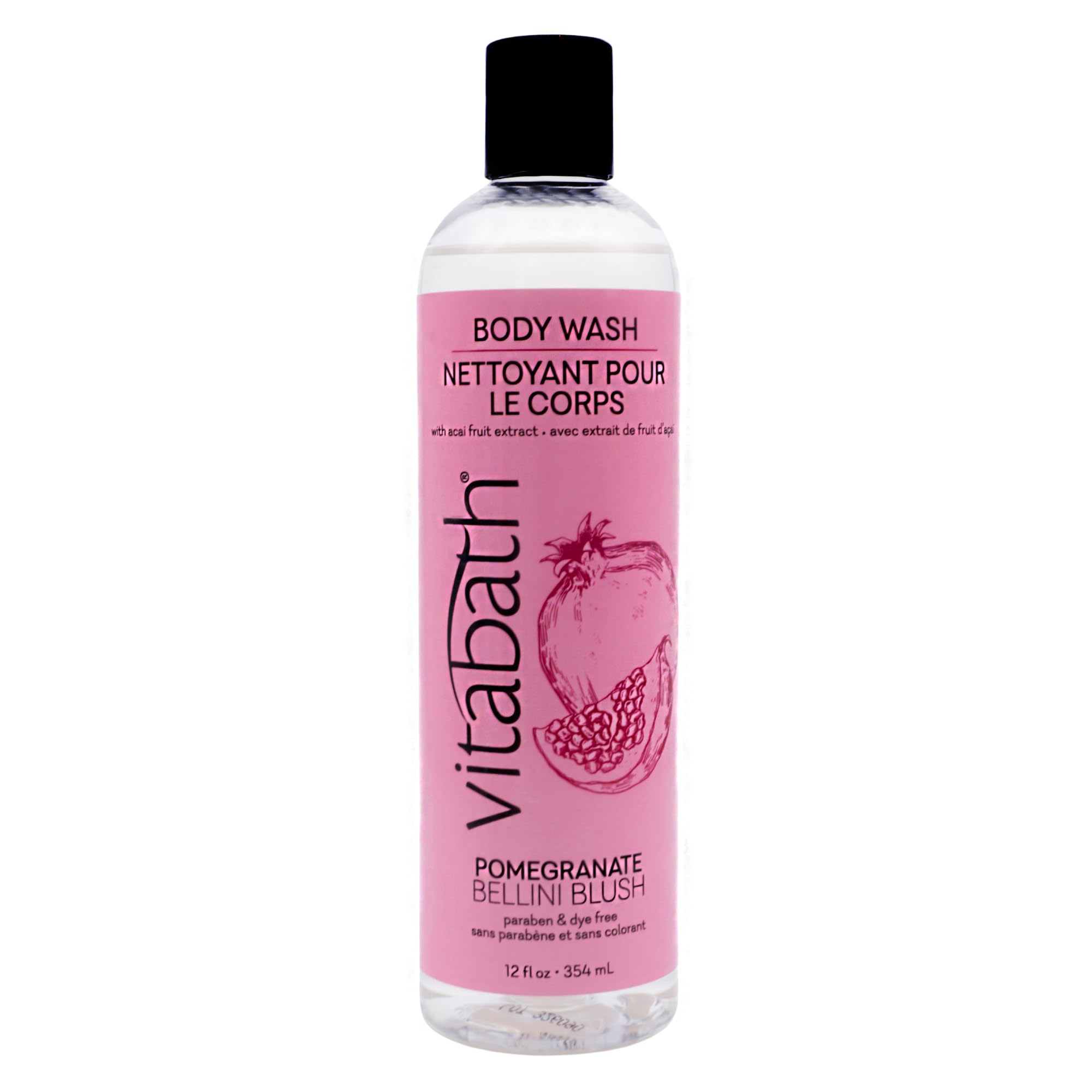 Vitabath Pomegranate Bellini Blush Body Wash Moisturizing Bath & Shower Cleanser Infused with Acai, Pomegranate, Orange & Apple Fruit Extracts - Cruelty-Free, Paraben-Free - 10 oz