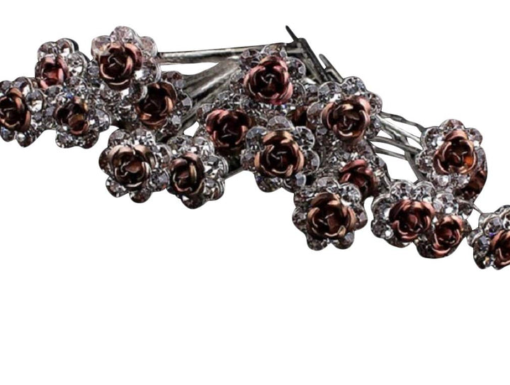 The Crafty Owl Gold Roses: Various Beautiful Designs Of Pearl/Crystals And Rhinestone Flower Hair Pins For Brides/Bridesmaids/Prom/Sweet Sixteen/Quinceanera/Weddings - Set Of 20 (Gold Roses)