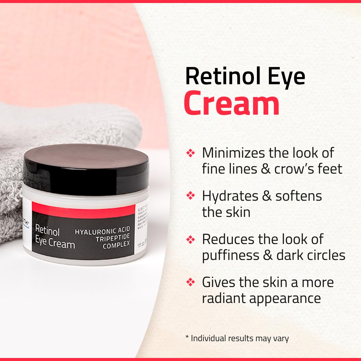 Retinol Eye Cream 2.5% from YEOUTH Boosted w/Retinol, Hyaluronic Acid, Caffeine, Green Tea, Anti Wrinkle, Anti Aging, Firm Skin, Even Skin Tone, Moisturize and Hydrate - Guaranteed