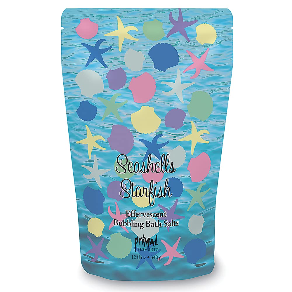 Primal Elements Effervescent Bubbling Bath Salts, Seashells & Starfish, 12 Ounce