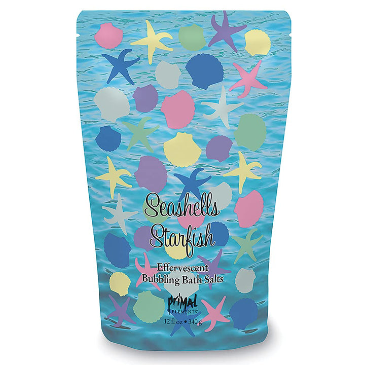 Primal Elements Effervescent Bubbling Bath Salts, Seashells & Starfish, 12 Ounce