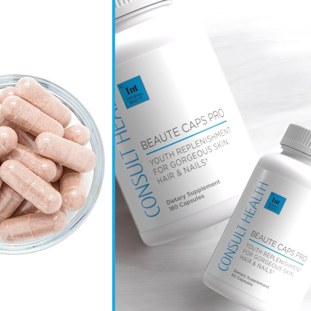 Consult Health Beaute Caps Pro - Collagen Supplement - Biotin 10,500mcg, MSM, Blood Orange for Skin, Hair, Nails Health - Collagen Vitamins - Anti-Aging, USA Made