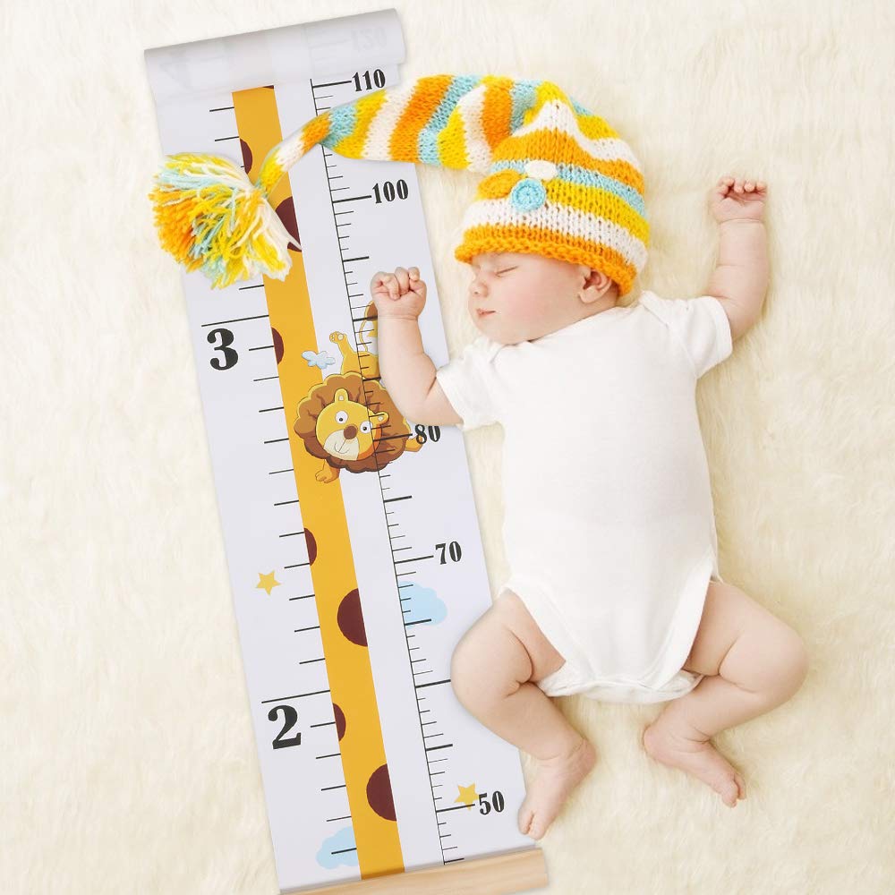Baby Height Growth Chart, Canvas Height Chart for Kids Baby Child Toddler Boys Girls, Wood Growth Chart for Wall Room Nursery Decor, Hangable and Removable Waterproof Measuring Wall Ruler for Bathroom