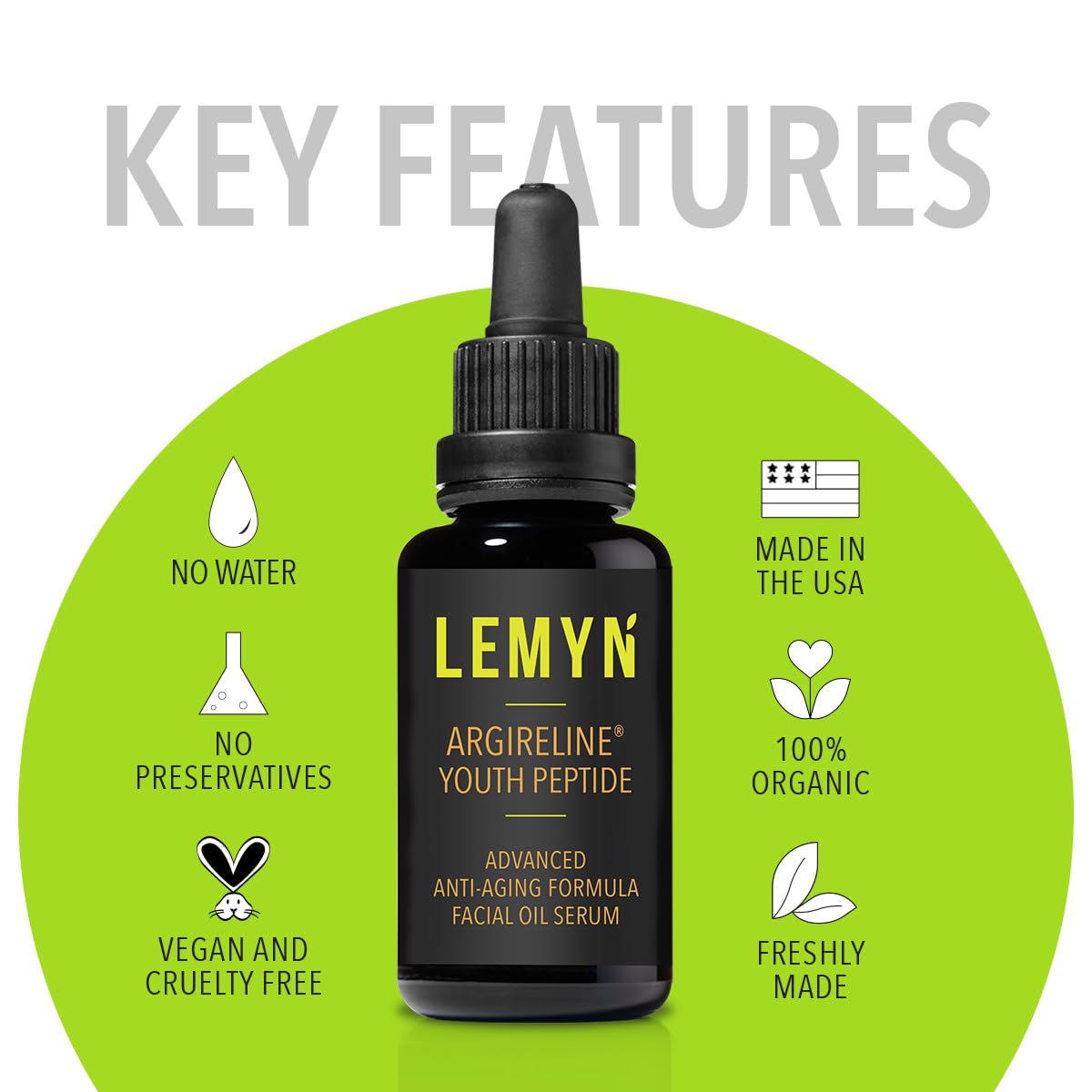 Lemyn Organics Argireline Youth Peptide Face Oil Serum | Anti-Aging, Hydrating, and Firming | Freshly Made Skincare | 30ml
