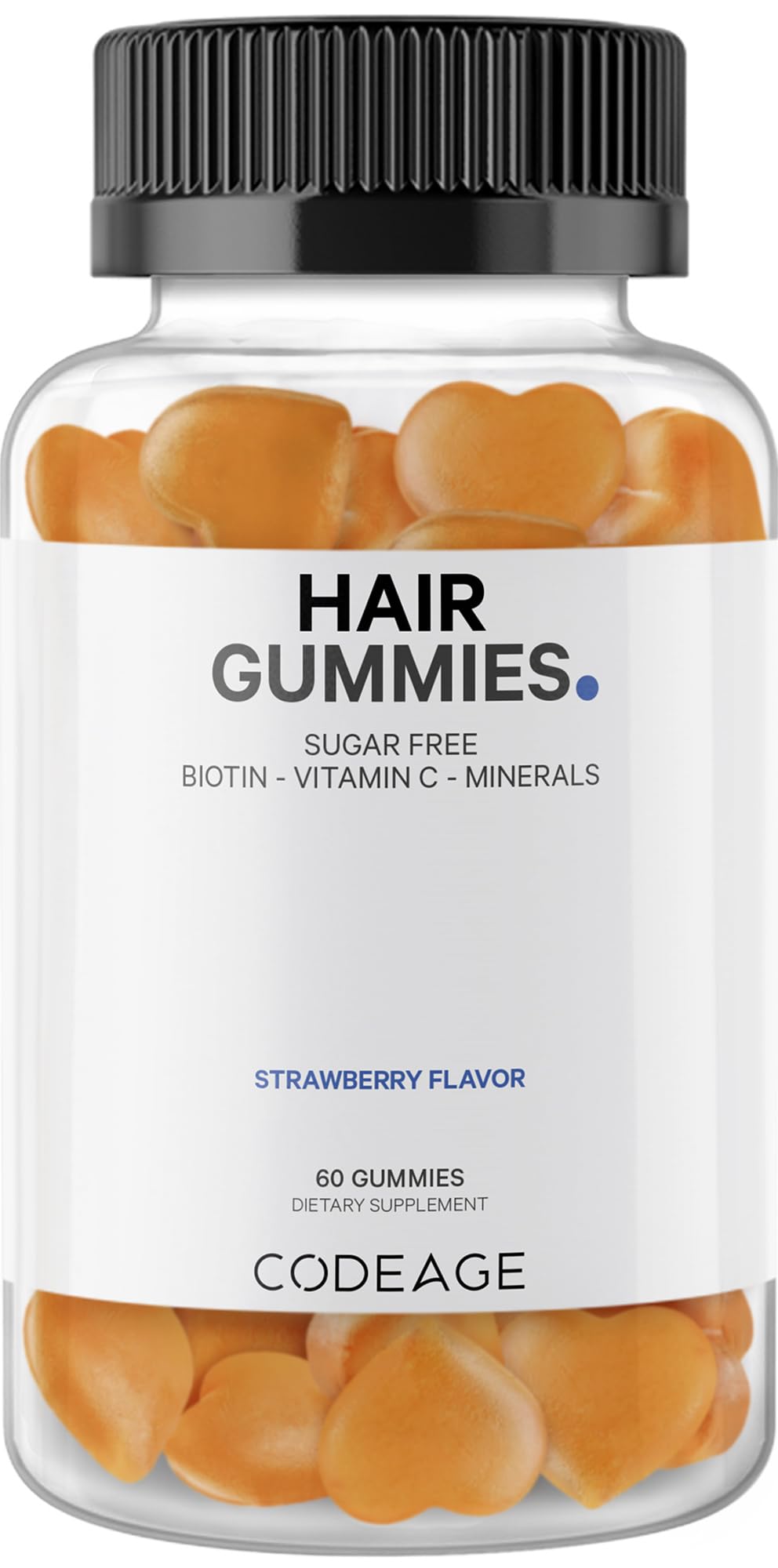 Codeage Hair Gummies, Biotin 5000 mcg, Sugar Free Growth Gummy Vitamins A, C, B6, B12, D3, Zinc, Inositol Supplement, Women & Men, Pantothenic Folic Acid, Nails, Skin, Strawberry Coconut Flavor, 60 ct