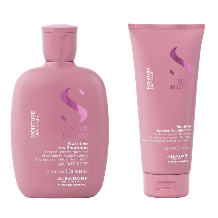Alfaparf Milano Semi di Lino Moisture Nutritive Shampoo and Conditioner Set for Dry Hair - Sulfate Free Moisturizing Shampoo and Conditioner - Safe on Color Treated Hair - Adds Shine and Softness