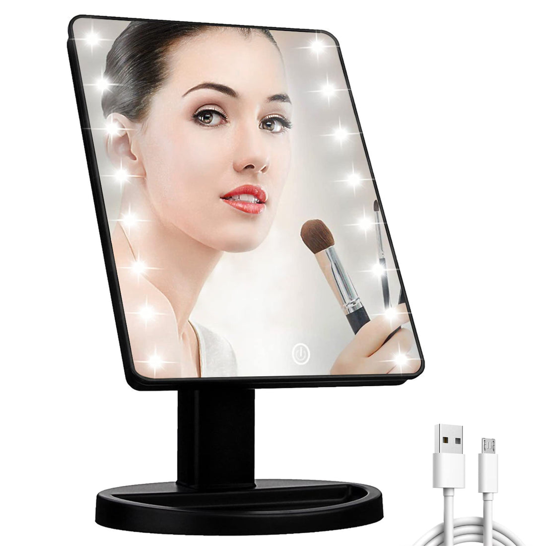 Black: Pretty Angel Led Makeup Vanity Mirror With 16 Lights, Smart Touch Screen, 180 Degree Adjustable Rotation, Dual Power Supply, Desktop Travel Cosmetic Mirror