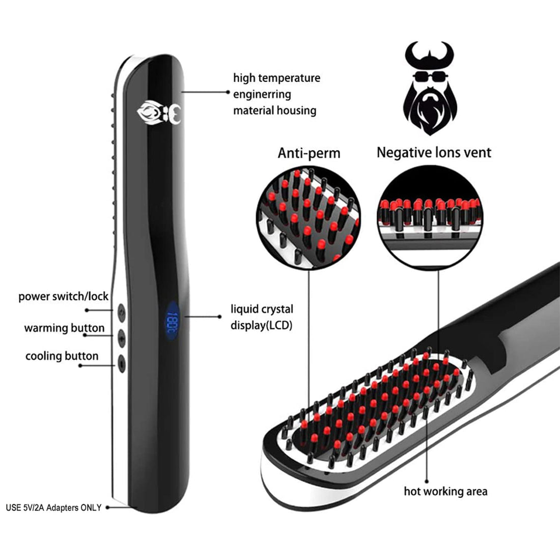 Invjoy Beard Straightener For Men, Beard Straightening Comb With Cordless/Mini Sized/Auto Shut Off/Anti Scald For Traveling, Home, Dating, Meeting, Camping Etc