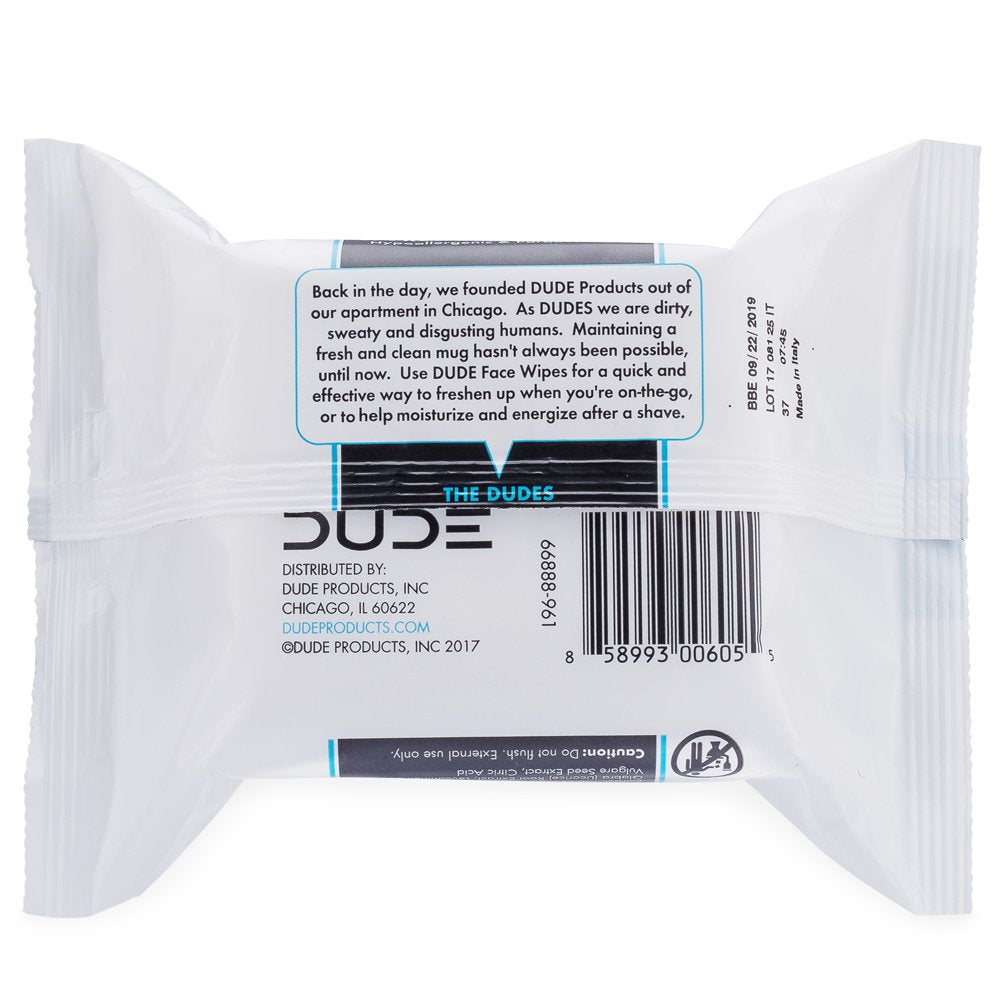 DUDE Face Wipes, Unscented for Sensitive Skin, Infused with Sea Salt & Aloe (1 Pack, 30 Wipes per Pack)