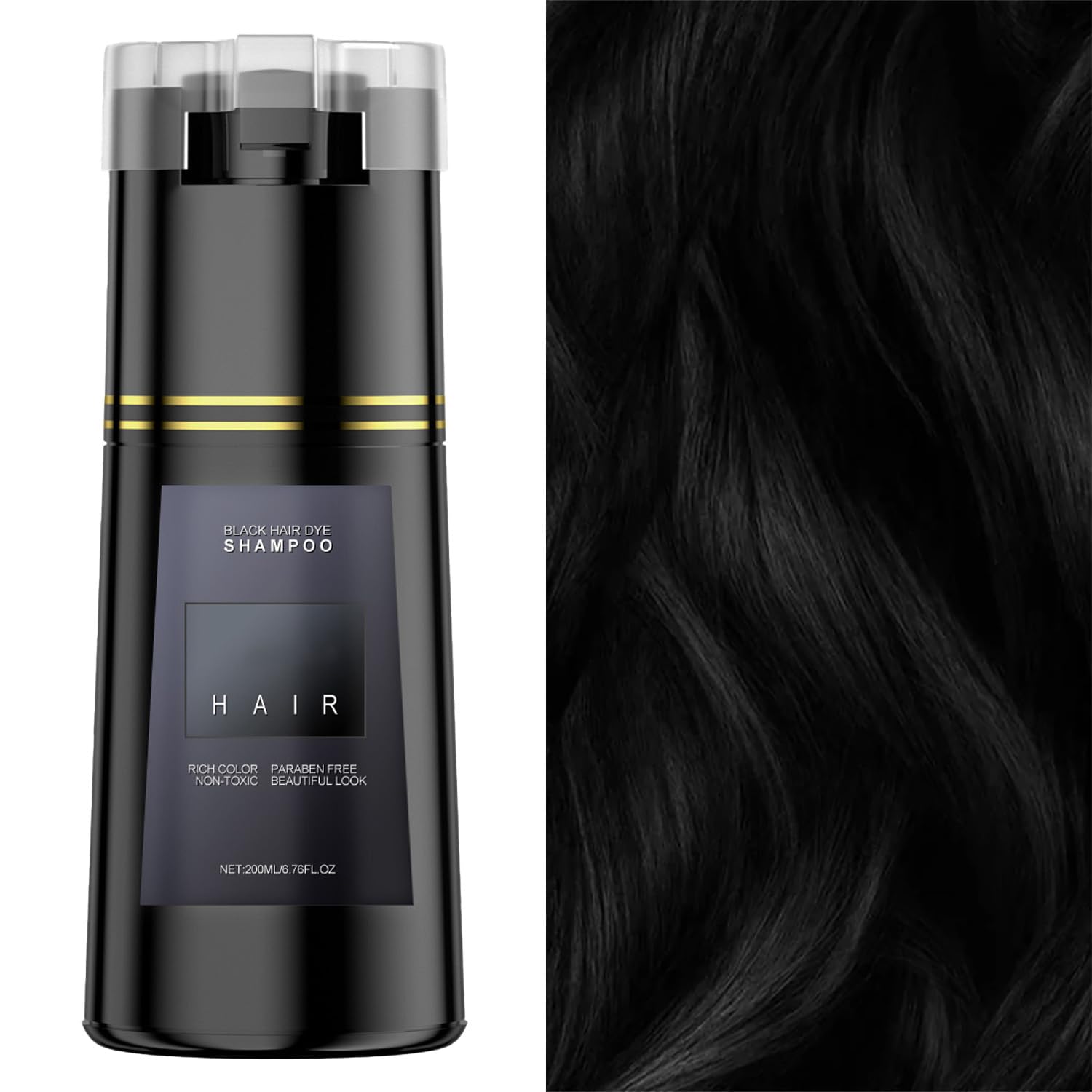 Bupposes Natural Black Hair Color Shampoo, Instant 3-in-1, Ammonia & Paraben Free, Black, Suitable for Dark Hair