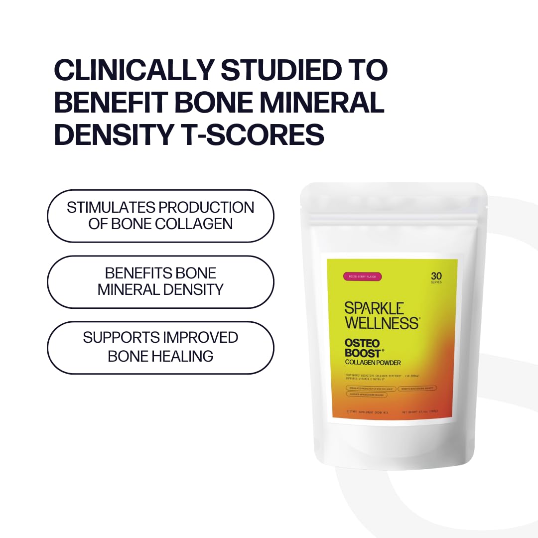 Sparkle Wellness Osteo Boost (Mixed Berry) [30 Serves] | Collagen Powder Supplement | FORTIBONE Bioactive Collagen Peptides and Buffered Vitamin C Nutra C | Bone Supplements