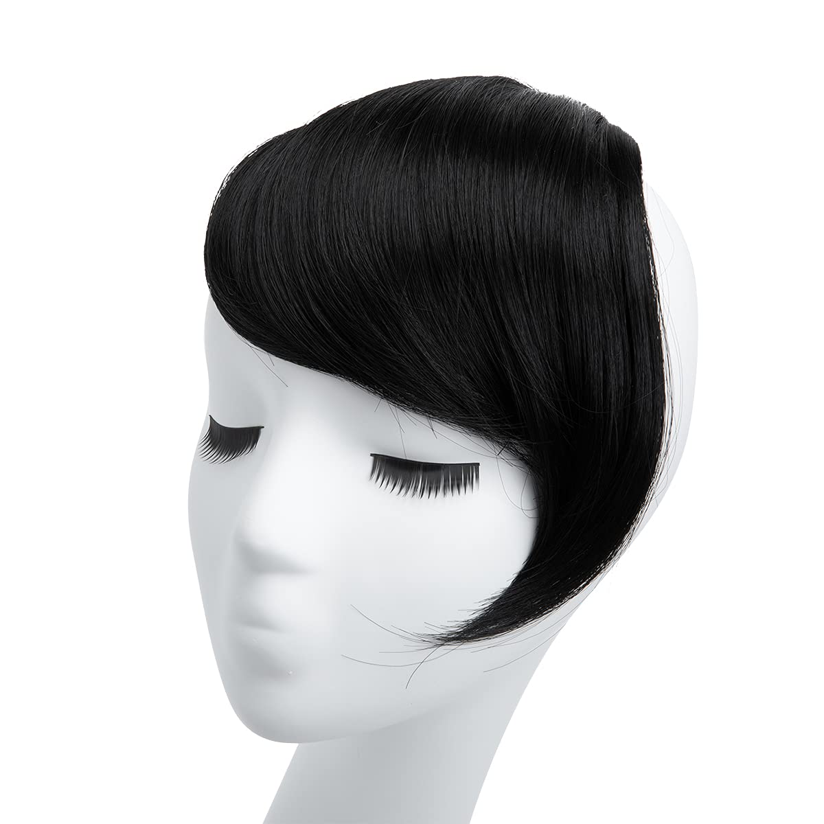 SARLA Synthetic False Clip-In Side Swept Bangs Extension Hairpieces B2 (1B jet black)